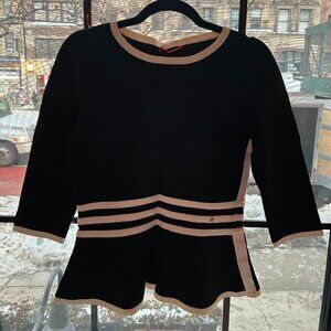 Carolina Herrera CH Black and White Striped Peplum Top